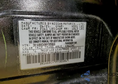 2021 Nissan Sentra Sv из США, поврежденный, VIN 3N1AB8CV9MY305869